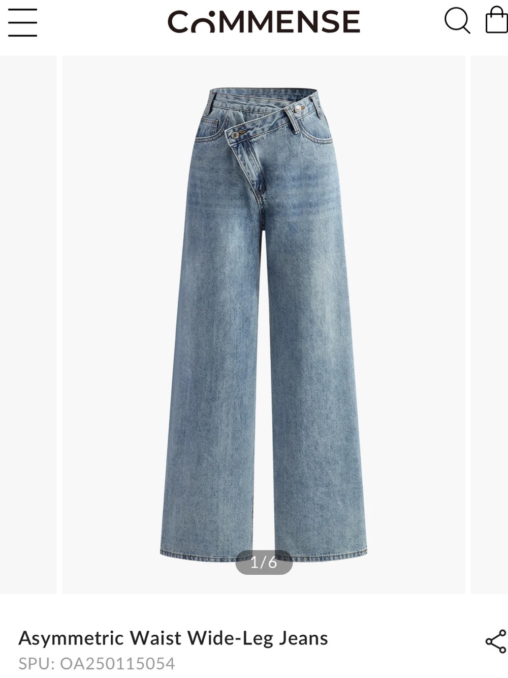 High-Waist Denim Asymmetric Curved-Leg Jeans Commense XL